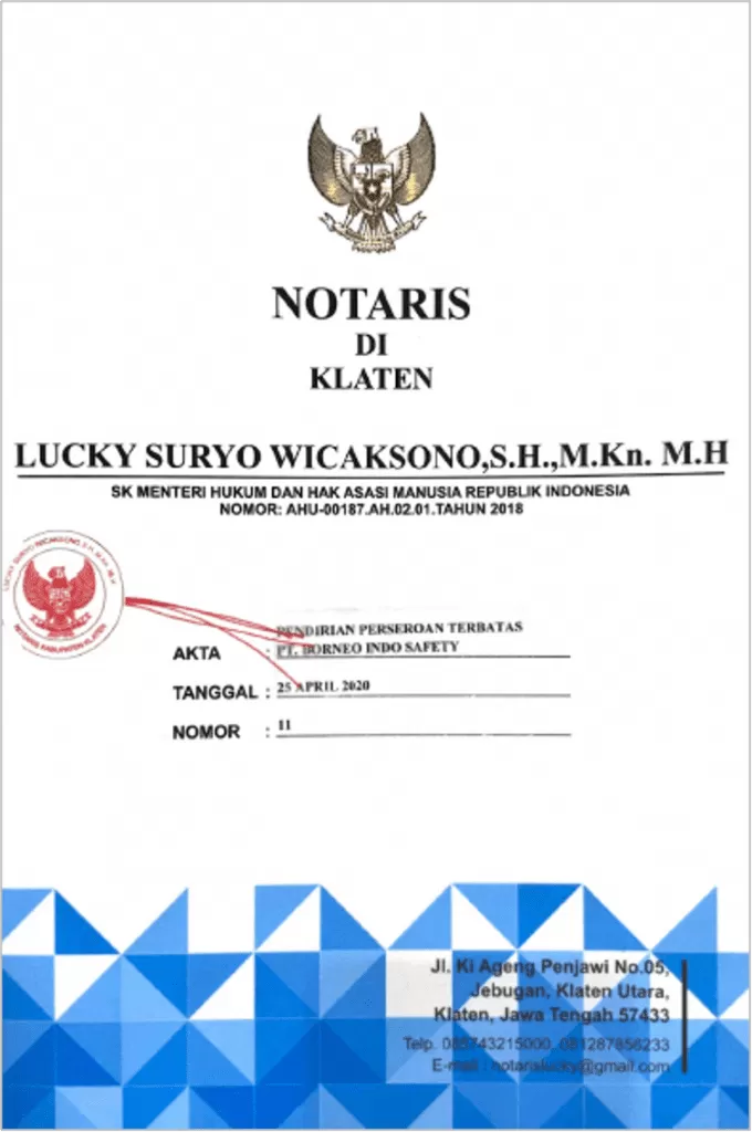 Akta Pendirian PT. Borneo Indo Safety